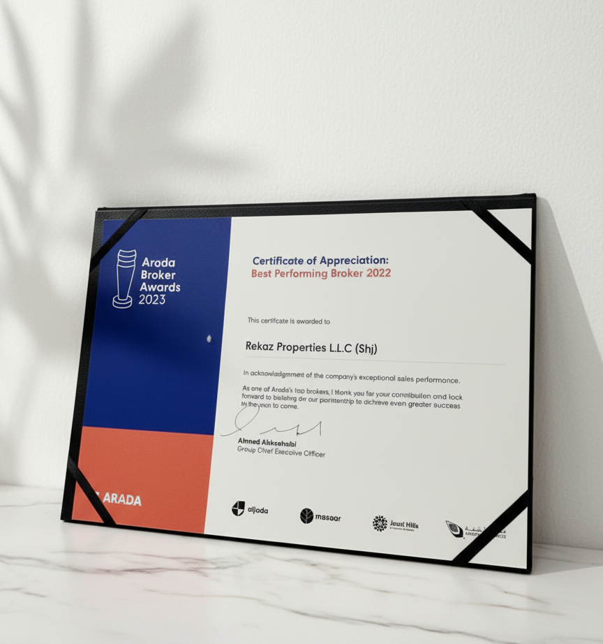 BEST PERFORMING BROKER - CERTIFICATE OF APPRECIATION - ARADA